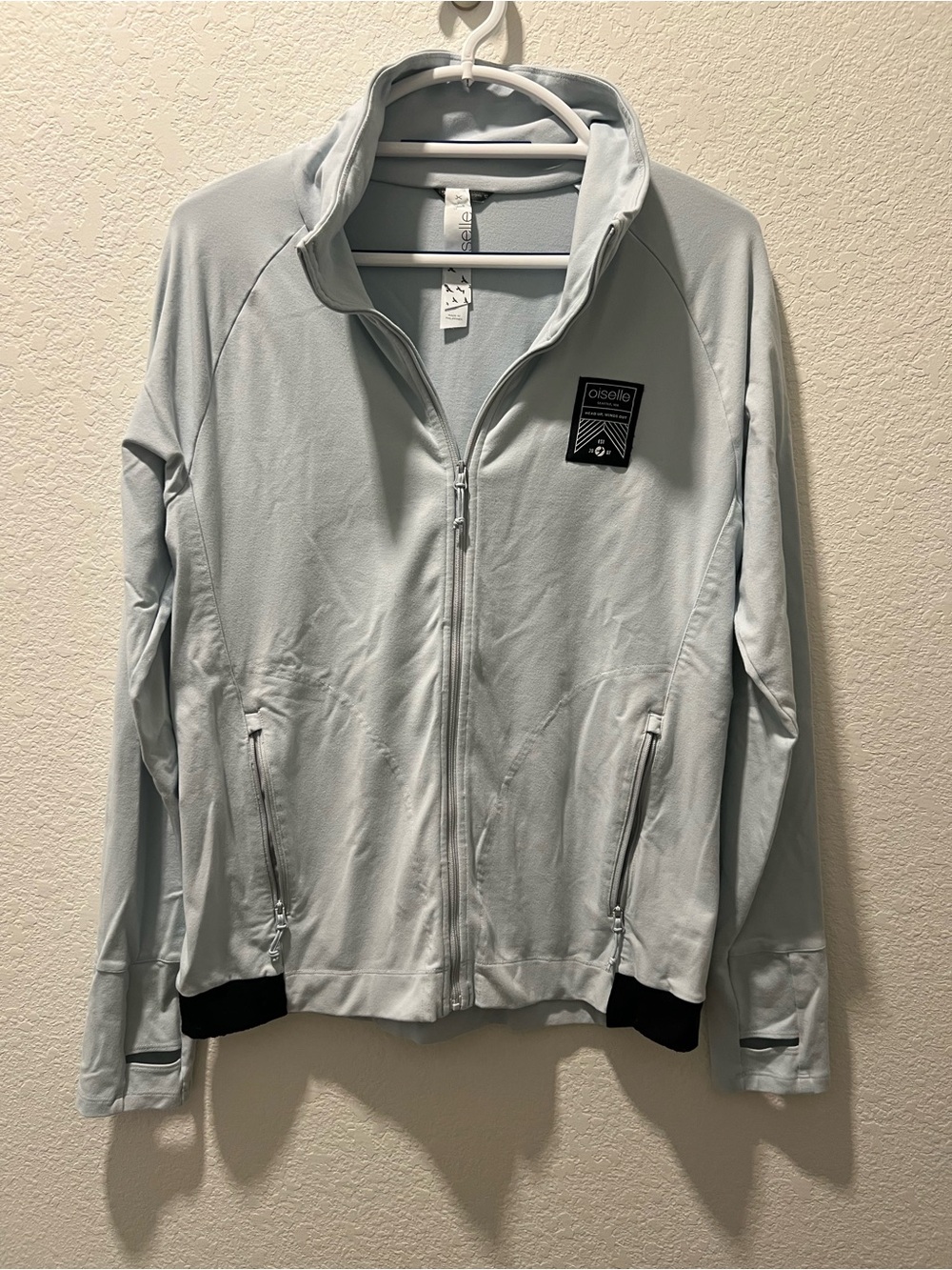 Oiselle Size 12 Light Blue Running Jacket Full Zip Thumbholes